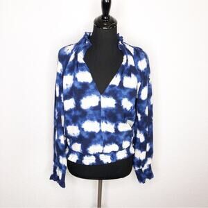 Porridge blue white smocked trim peasant style top size Small